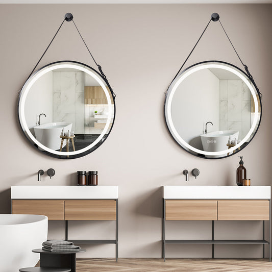 Frame with rope Round Mirror,Bathroom Mirror with Front Light,Wall Mounted Lighted Vanity Mirror, Anti-Fog & Dimmable