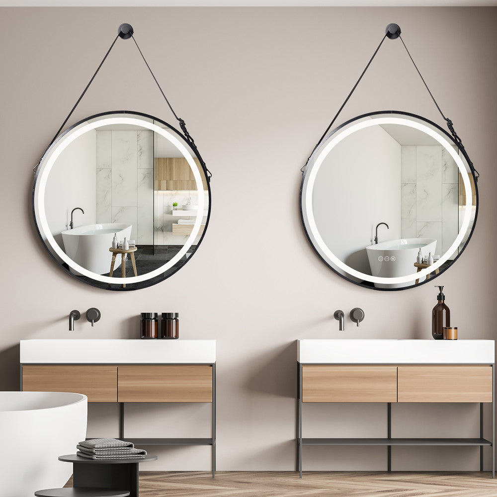 Frame With Rope Round Front Light LED Bathroom Illumination Mirror, Wall Mounted, Anti-Fog