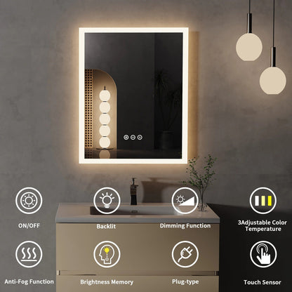 Rectangle Front light LED Smart Bathroom Illumination Mirror, Wall Mounted, Anti-Fog