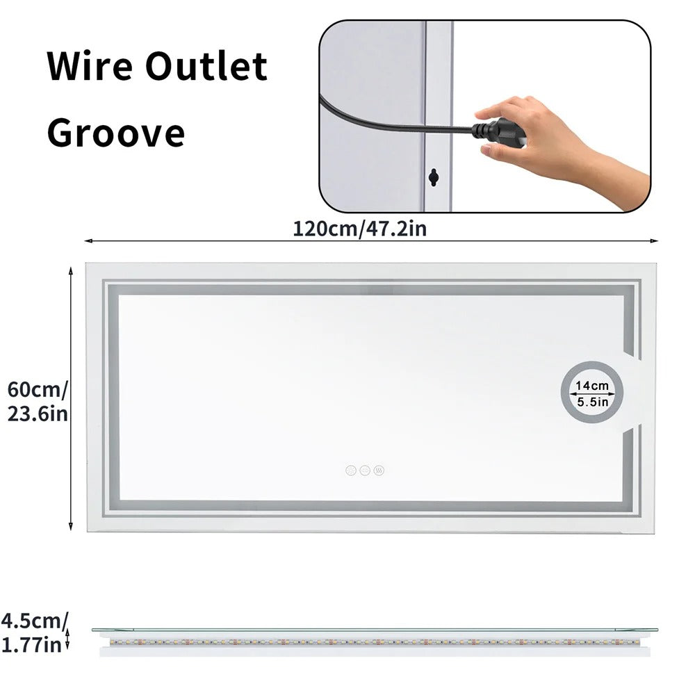Extra Large Rectangle Double lights 120cm x 60cm  Smart LED Bathroom Mirror with 3X Magnifier