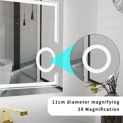 Double lights Smart LED Rectangle Bathroom Mirror with 3X Magnifier