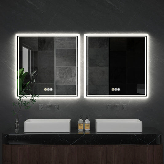 70X70CM Backlit Light Square LED Makeup Bathroom Mirror or Wall Mounted, Vanity Mirror  Frameless ,Anti-Fog