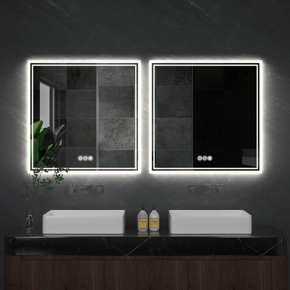 Square Backlit Light LED Bathroom LED Smart Bathroom Illumination Mirror, Wall Mounted, Anti-Fog