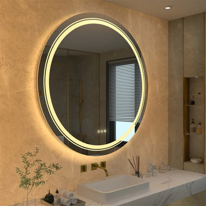 Double Light Extra Large 90cm Round Bathroom LED Vanity Mirror, Anti-Fog Dimmable Lights