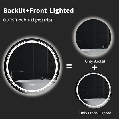 Double Light Extra Large 90cm Round Bathroom LED Vanity Mirror, Anti-Fog Dimmable Lights